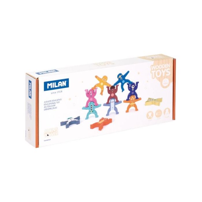 Milan Aliens Tower Juguete Educativo de Madera - Torres Apilables - de 1 a 6 Jugadores - Multicolor