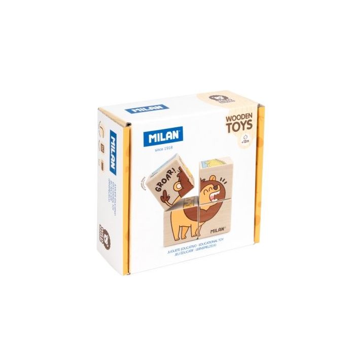 Milan Wild Safari Juguete Educativo de Madera - Rompecabezas de Cubos - a Partir de 12 Meses - Multicolor