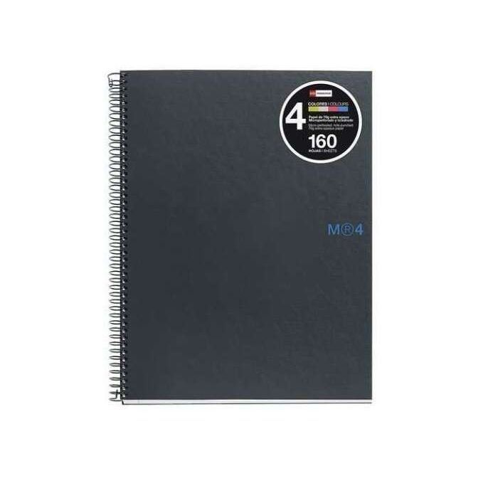 Miquel Rius Notebook4 Cuaderno de Espiral Formato A4 - 160 Hojas Lisas Microperforadas con 4 Taladros - Cubiertas de Carton Extr
