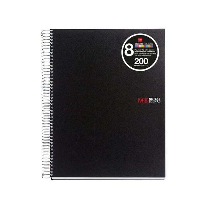 Miquel Rius Notebook8 Cuaderno de Espiral Formato A5 - 200 Hojas de 70 gr Microperforadas con 4 Taladros - Cubiertas de Poliprop