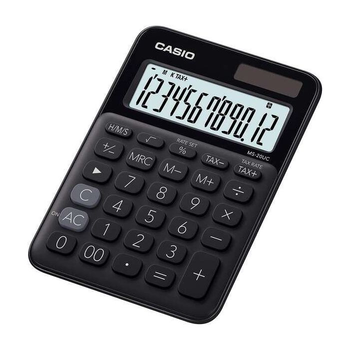 Casio MS-20UC Calculadora de Sobremesa Pequeña - Pantalla LCD de 12 Digitos - Alimentacion Solar y Pilas - Color Negro