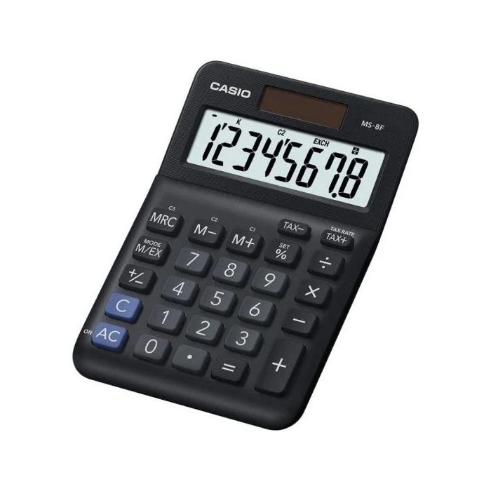 Casio MS-8F Calculadora de Sobremesa con Pantalla Extragrande de 8 Digitos - Signos de Comando de Funcion - Alimentacion Solar y
