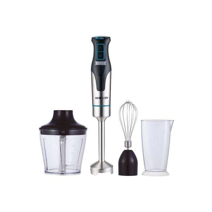 Muvip Batidora de Mano Inox 1200W + Accesorios - 2 Velocidades - Control de Velocidad - Cuerpo de Acero Inoxidable