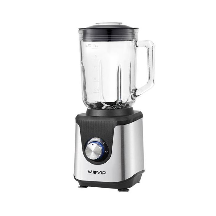 Muvip Batidora de Vaso 1800W 1.8L - 2 Velocidades - Funcion Pulse - Cuerpo Acero Inoxidable - Cuchillas Dentadas con Recubrimien
