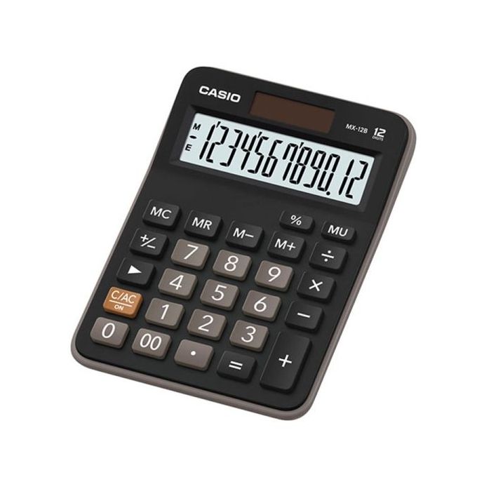 Casio MX-12B Calculadora de Escritorio Pequeña - Pantalla LCD de 12 Digitos - Solar y Pilas - Color Negro