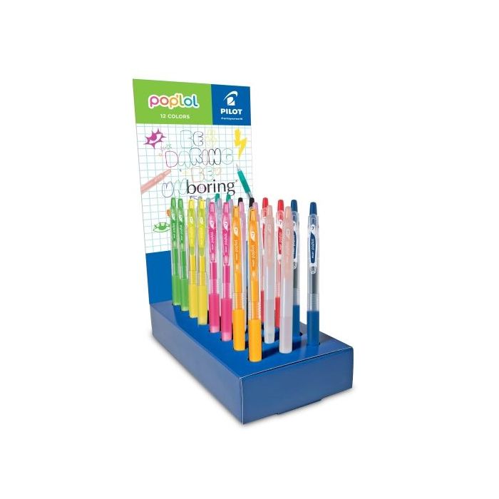 Pilot Pop Lol Expositor de 24 Boligrafos de Tinta Gel Retractiles - Punta 0.7mm - Trazo 0.32mm - Grip de Agarre - Colores Surtid