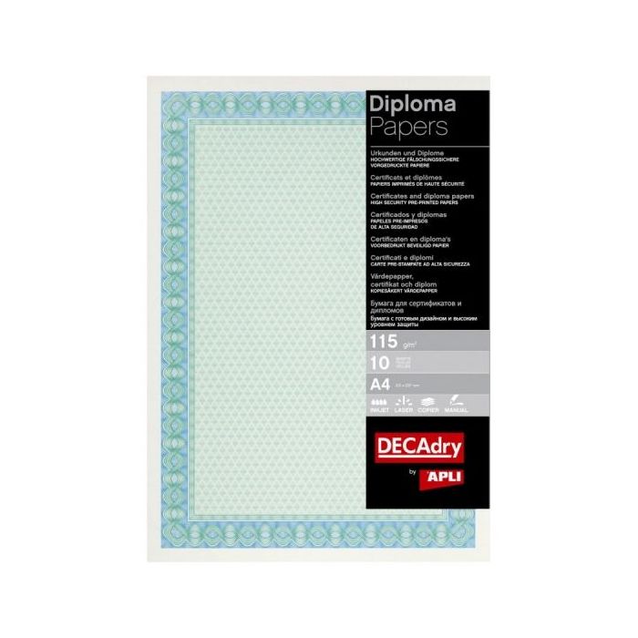 Apli Pack de 25 Hojas de Papel Certificado - Diseño Helico en el Marco - 115gr - Compatible con Impresoras y Escritura Manual -