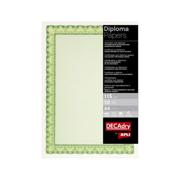Apli Pack de 25 Hojas de Papel Certificado - Diseño de Concha - 115gr - Ideal para Certificados y Diplomas - Compatible con Impr