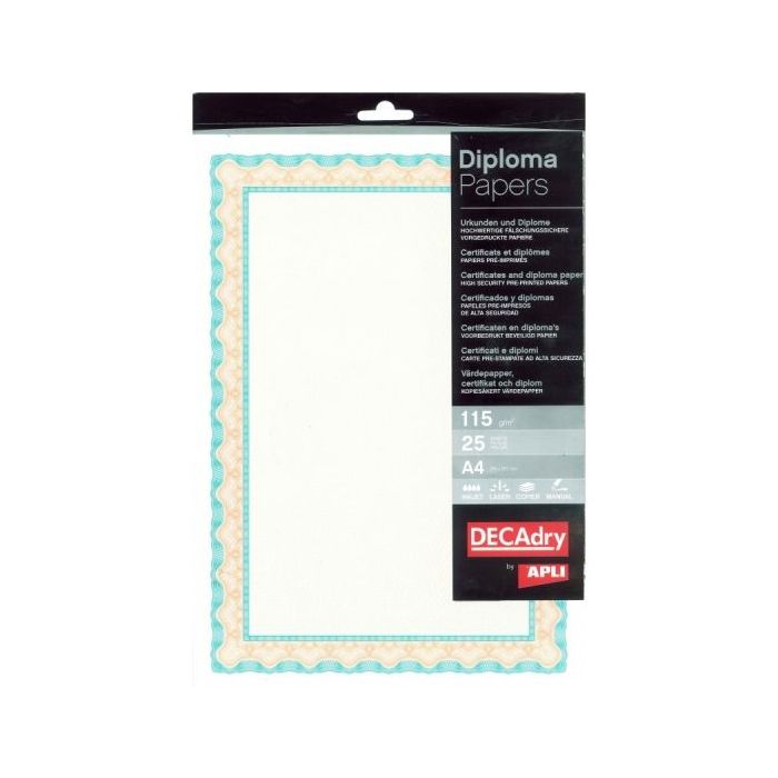 Apli Pack de 25 Hojas de Papel Certificado - Diseño de Concha - 115gr - Ideal para Certificados y Diplomas - Compatible con Impr