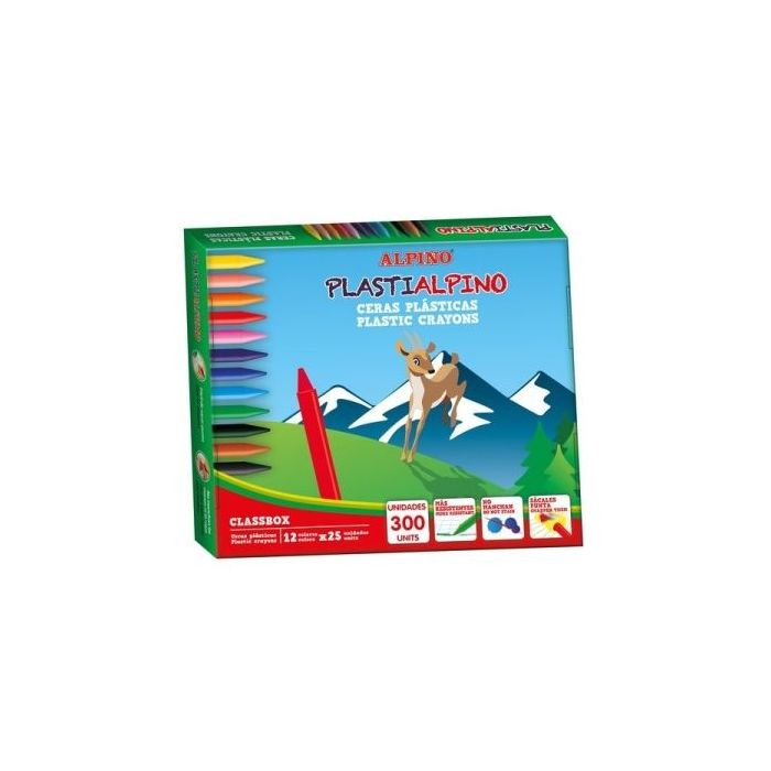 Alpino PlastiAlpino Economy Pack con 300 Ceras para Niños - Material Resistente - No Manchan - Colores Brillantes - Colores Surt