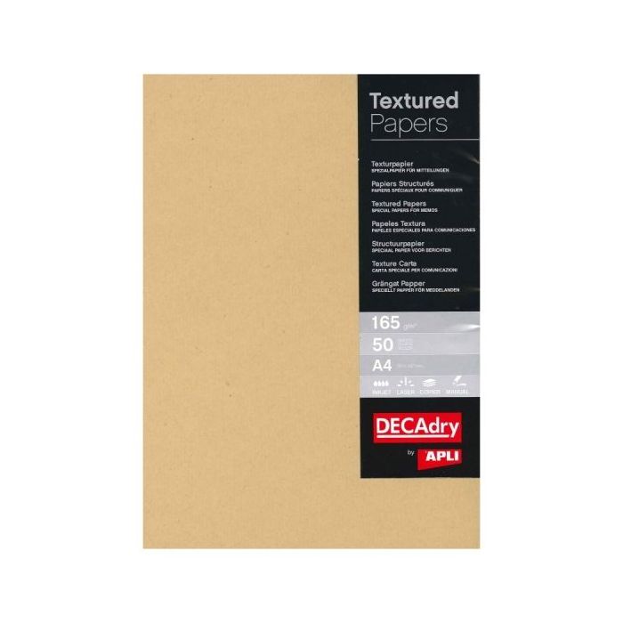 Apli Pack de 50 Hojas de Papel Verjurado Kraft A4 - Alta Calidad - 165gr - Compatible con Impresoras Inkjet, Laser y Fotocopiado