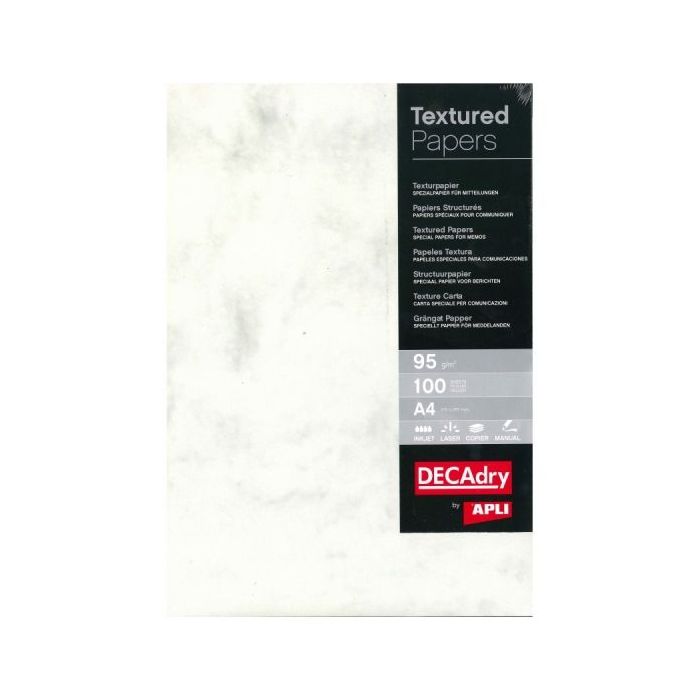Apli Pack de 100 Hojas de Papel Textura Marmol - Ideal para Impresiones Especiales - Compatible con Impresoras Inkjet y Laser -