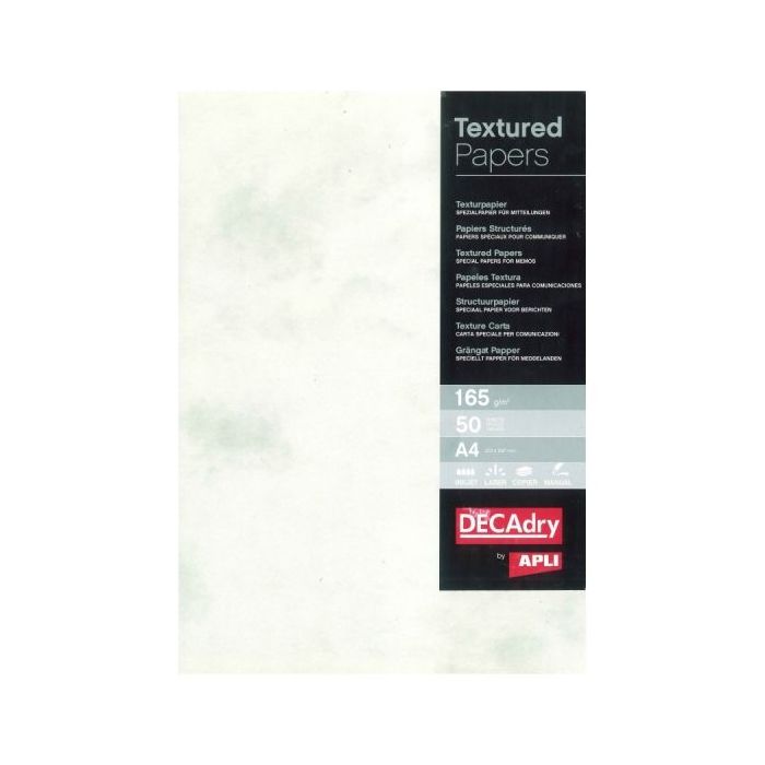 Apli Pack de 50 Hojas de Papel Textura Marmol - Ideal para Impresiones Especiales - Compatible con Impresoras Inkjet, Laser y Fo