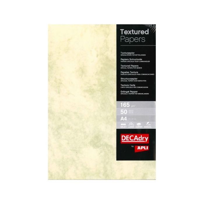 Apli Pack de 50 Hojas de Papel Textura Marmol - Ideal para Impresiones Especiales - Compatible con Impresoras Inkjet, Laser y Fo