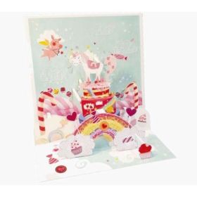 Pictura Tarjeta 3D Pop-Up Unicornio - 16x16cm - Tematica Unicornio - Embolsada Individualmente - Incluido Sobre Blanco - Papel c