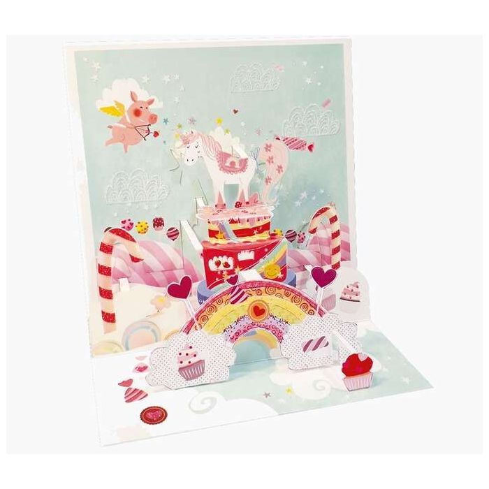 Pictura Tarjeta 3D Pop-Up Unicornio - 16x16cm - Tematica Unicornio - Embolsada Individualmente - Incluido Sobre Blanco - Papel c
