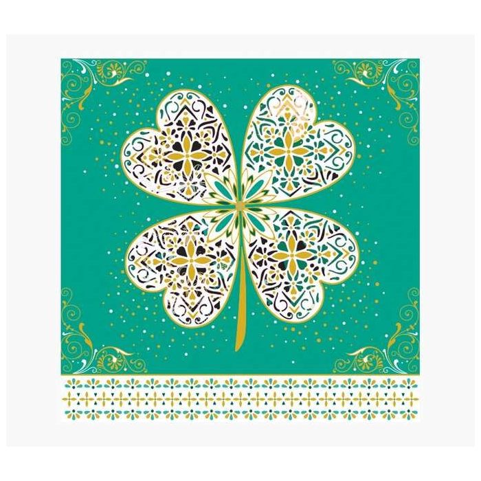Pictura Tarjeta Arabesque - 16x16cm - Tematica Trebol de Cuatro Hojas - Tarjeta Triptica sin Envoltorio - Incluido Sobre Blanco