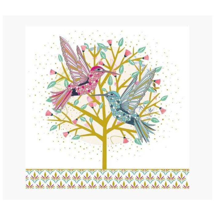 Pictura Tarjeta Arabesque - 16x16cm - Tematica Colibri - Triptica sin Envoltorio - Incluye Sobre Blanco - Papel con Certificacio