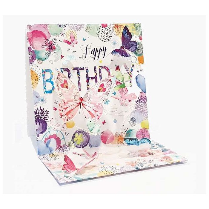 Pictura Tarjeta 3D Pop-Up Mariposas - 16x16cm - Tematica de Mariposas - Embolsada Individualmente - Incluido Sobre Blanco - Pape