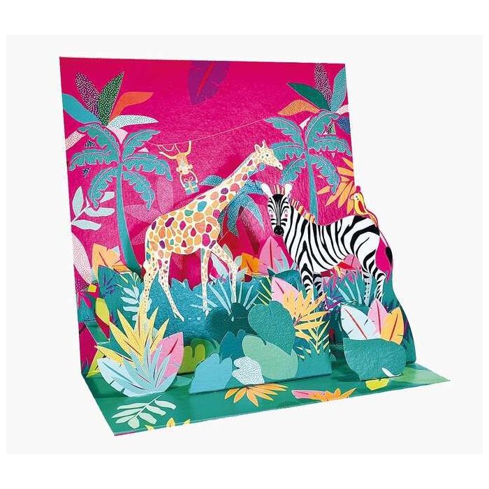 Pictura Tarjeta 3D Pop-Up - 16x16cm - Tematica Jungla - Embolsada Individualmente - Incluye Sobre Blanco - Papel con Certificaci