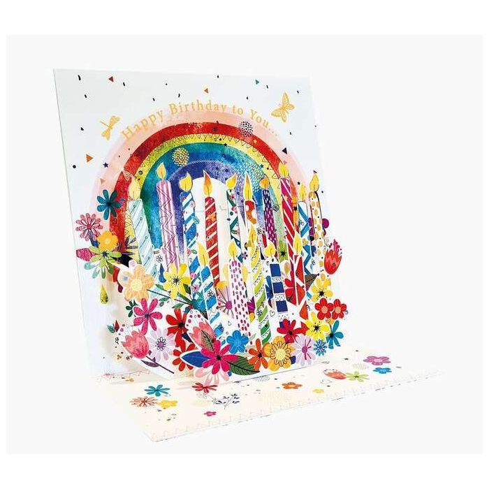 Pictura Tarjeta 3D Pop-Up - 16x16cm - Tematica Velas de Cumpleaños - Embolsada Individualmente - Incluido Sobre Blanco - Papel c