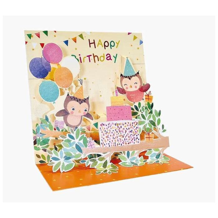 Pictura Tarjeta 3D Pop-Up - 16x16cm - Tematica Buhos - Embolsada Individualmente - Incluye Sobre Blanco - Papel con Certificacio