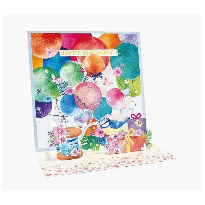 Pictura Tarjeta 3D Pop-Up - 16x16cm - Tematica Globos - Embolsada Individualmente - Incluido Sobre Blanco - Papel con Certificac