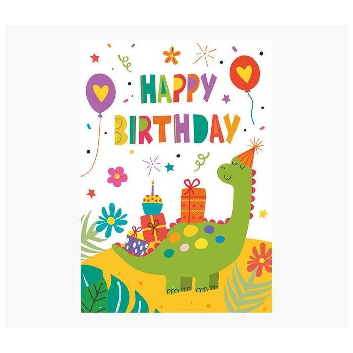 Pictura Tarjeta Zig-Zag - 15x22cm - Tematica Dinosaurios - Triptica sin Envoltorio - Incluye Sobre Blanco - Papel con Certificac