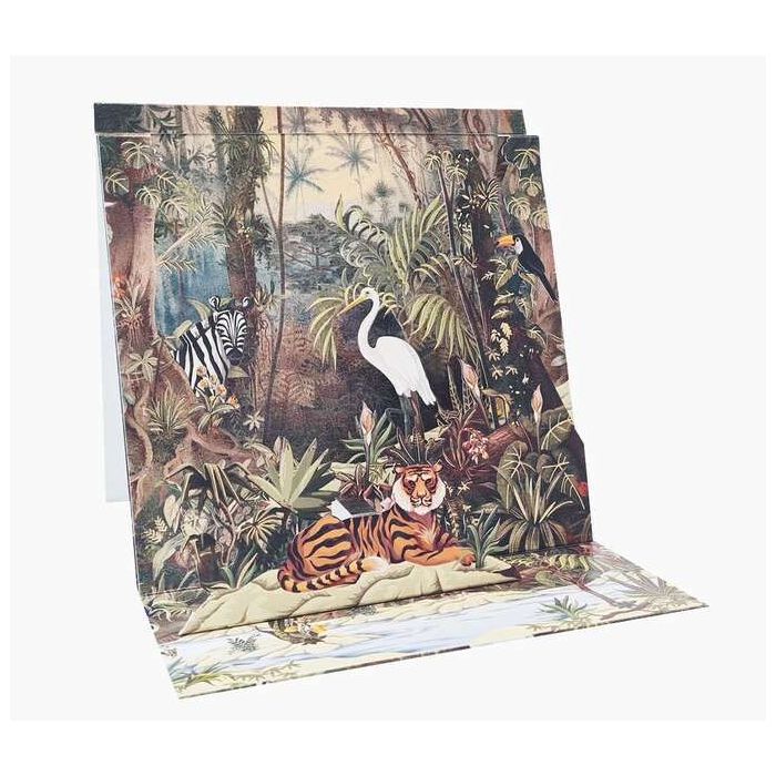 Pictura Tarjeta 3D Pop-Up - 16x16cm - Tematica de La Jungla - Embolsada Individualmente - Incluye Sobre Blanco - Papel con Certi