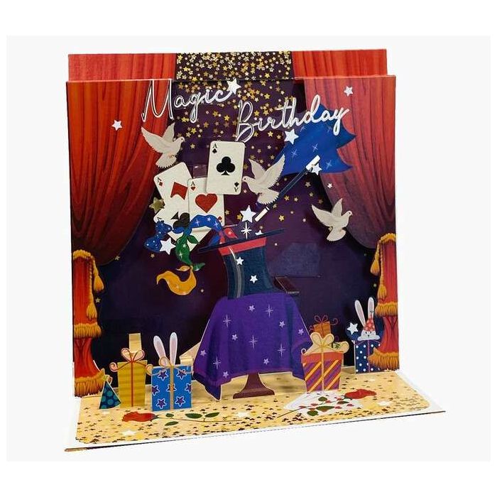 Pictura Tarjeta 3D Pop-Up - 16x16cm - Tematica de Magia - Embolsada Individualmente en Celofan - Incluido Sobre Blanco - Papel c