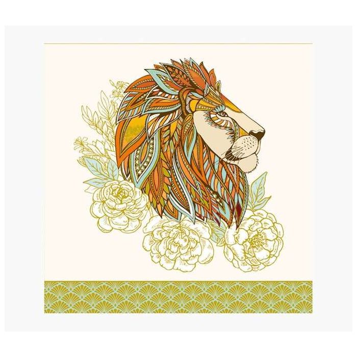 Pictura Tarjeta Arabesque - 16x16cm - Tematica Leon - Tarjeta Triptica - Sobre Blanco Incluido - Papel con Certificacion FSC