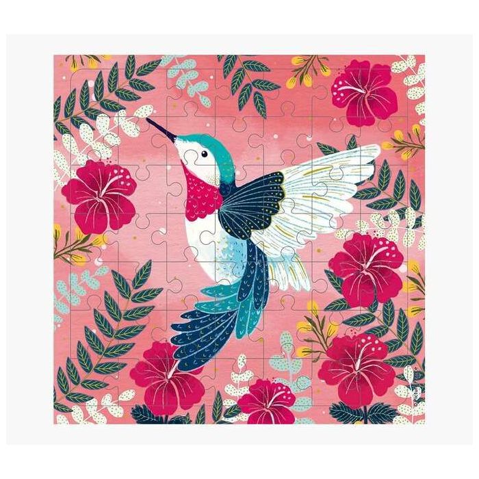 Pictura Tarjeta Puzzle Colibri de 49 Piezas + Tarjeta Plegada - Troquelado - 15.5x15.5cm - Incluye Sobre Blanco y Envoltorio de