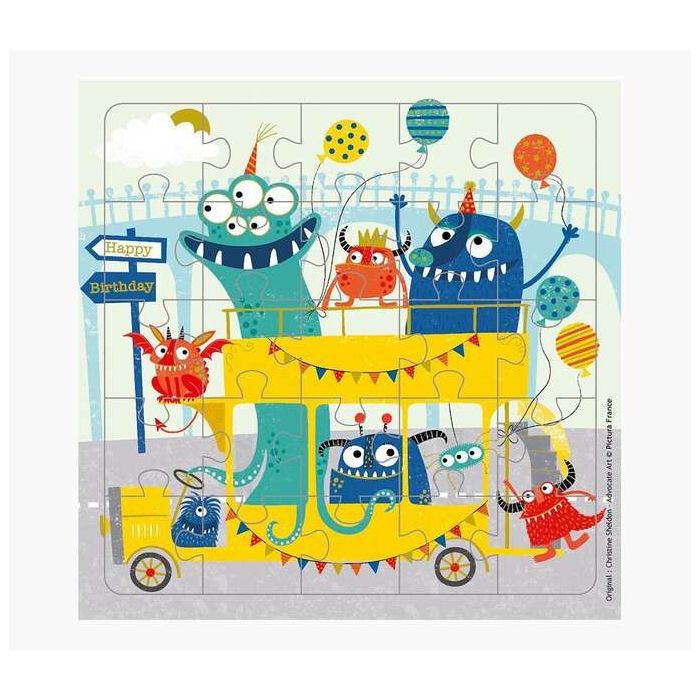 Pictura Tarjeta Puzzle Monstruos de 25 Piezas + Tarjeta Plegada - Troquelado - 15.5x15.5cm - Incluye Sobre Blanco y Envoltorio d