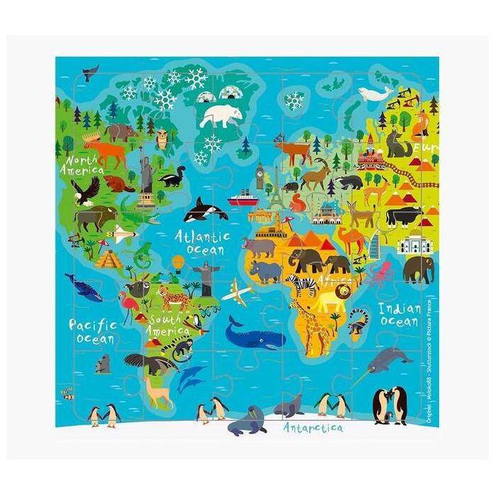 Pictura Tarjeta Puzzle - 15.5x15.5cm - Tematica Mapa del Mundo - 25 Piezas - Incluye Tarjeta Plegada y Sobre Blanco - Certificac