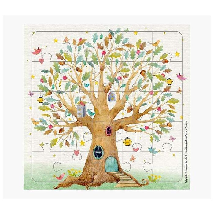 Pictura Tarjeta Puzzle - 15.5x15.5cm - Tematica Arbol Casa - 25 Piezas - Incluye Tarjeta Plegada y Sobre Blanco - Certificacion