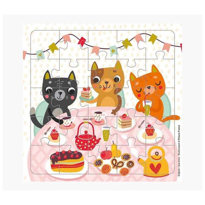 Pictura Tarjeta Puzzle de Gatos - 15.5x15.5cm - 25 Piezas - Tematica Felina - Incluye Sobre Blanco - Certificacion FSC