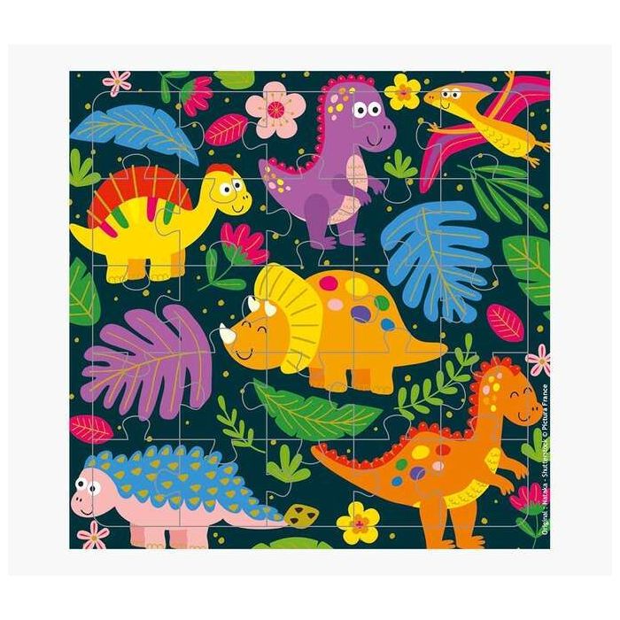 Pictura Tarjeta Puzzle Dinosaurios - 15.5x15.5cm - 25 Piezas - Tematica de Dinosaurios - Incluye Tarjeta Plegada y Sobre Blanco