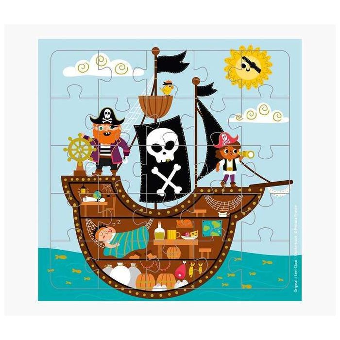 Pictura Tarjeta Puzzle Piratas - 15.5x15.5cm - 25 Piezas - Tematica Piratas - Incluye Tarjeta Plegada y Sobre Blanco - Certifica