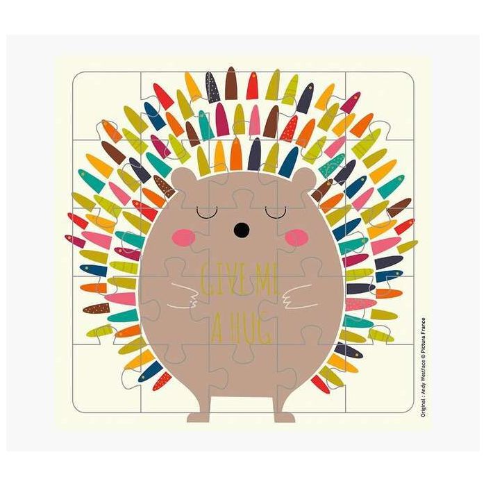 Pictura Tarjeta Puzzle - 25 Piezas - Tematica Erizo - 15.5x15.5cm - Incluye Tarjeta Plegada - Embolsada en Celofan - Incluye Sob