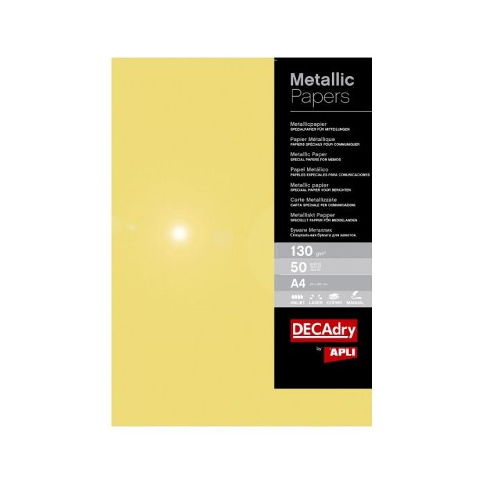 Apli Pack de 50 Hojas de Papel Metalizado - Ideal para Impresiones Especiales - Compatible con Impresoras Inkjet, Laser y Fotoco