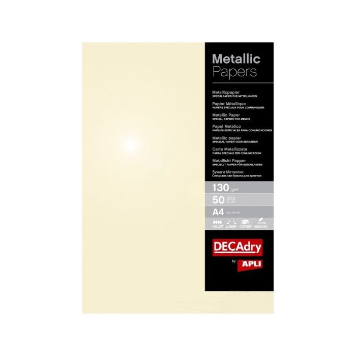 Apli Pack de 50 Hojas de Papel Metalizado - 130gr - Ideal para Invitaciones y Comunicaciones - Compatible con Impresoras Inkjet,