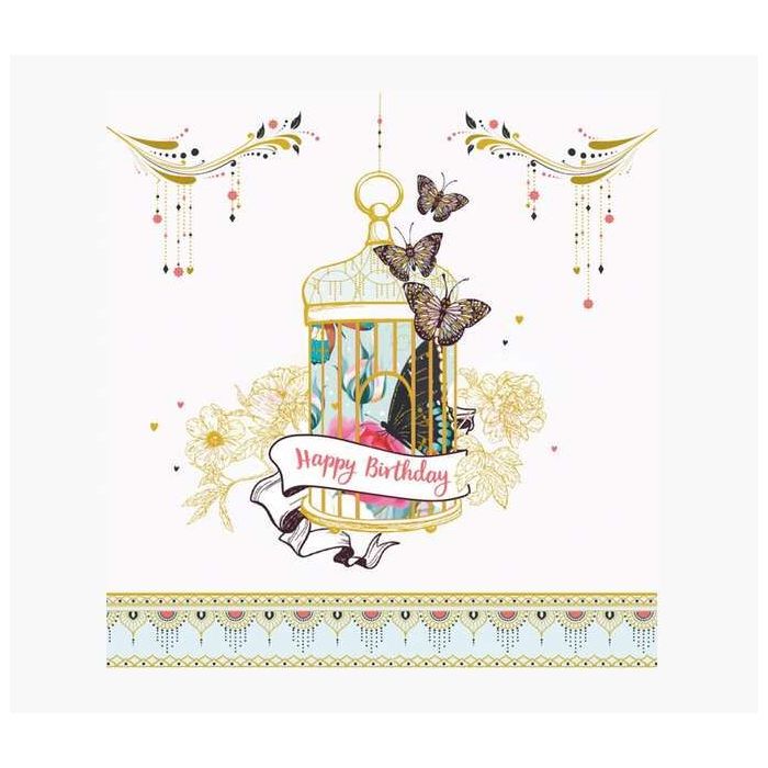 Pictura Tarjeta Arabesque - 16x16cm - Tematica Jaula de Pajaros - Tarjeta Triptica sin Envoltorio - Incluye Sobre Blanco - Papel