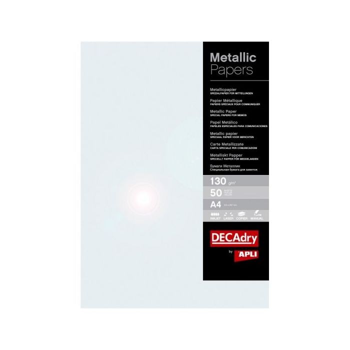 Apli Pack de 50 Hojas de Papel Metalizado - 130gr - Ideal para Invitaciones y Comunicaciones - Compatible con Impresoras Inkjet,