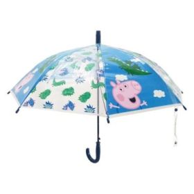 Safta Peppa Pig Pretty Flowers Paraguas Automatico de 76cm - 8 Paneles - Asa y Punta de PVC - POE Transparente - Nervios de Acer