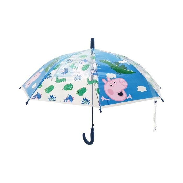 Safta Peppa Pig Pretty Flowers Paraguas Automatico de 76cm - 8 Paneles - Asa y Punta de PVC - POE Transparente - Nervios de Acer