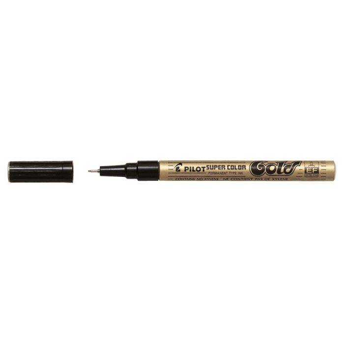 Pilot Super Color Rotulador Permanente Fino - Punta de 1mm de Poliacetal - Tinta muy Densa y Opaca - Cuerpo Metalico - Color Oro