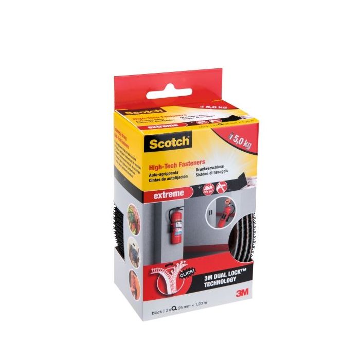 Scotch Extreme Pack de 2 Cierres Adhesivos Reposicionables - 25mm x 1.2m - Color Negro