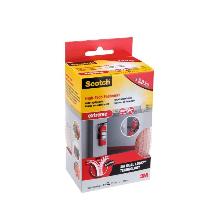 Scotch Extreme Pack de 2 Cierres Adhesivos Reposicionables - 25mm x 1.2m - Color Transparente
