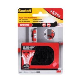 Scotch Extreme Cierres Adhesivos Reposicionables - 25mm x 75mm - Soporta hasta 5kg - Color Negro