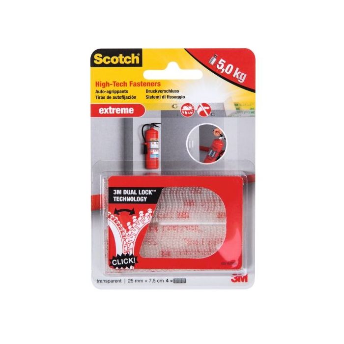 Scotch Extreme Cierres Adhesivos Reposicionables - 25mm x 75mm - Soporta hasta 5kg - Color Transparente